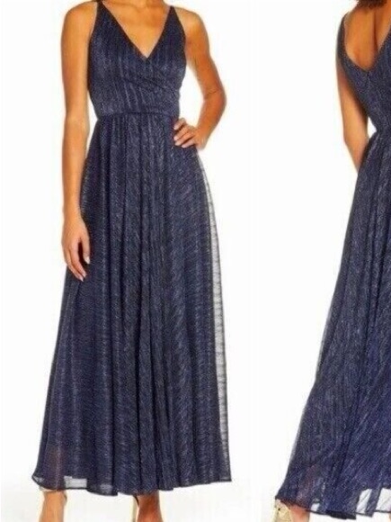Dress The Population Navy Blue V-Neck Maxi Dress/Gown Sz S
